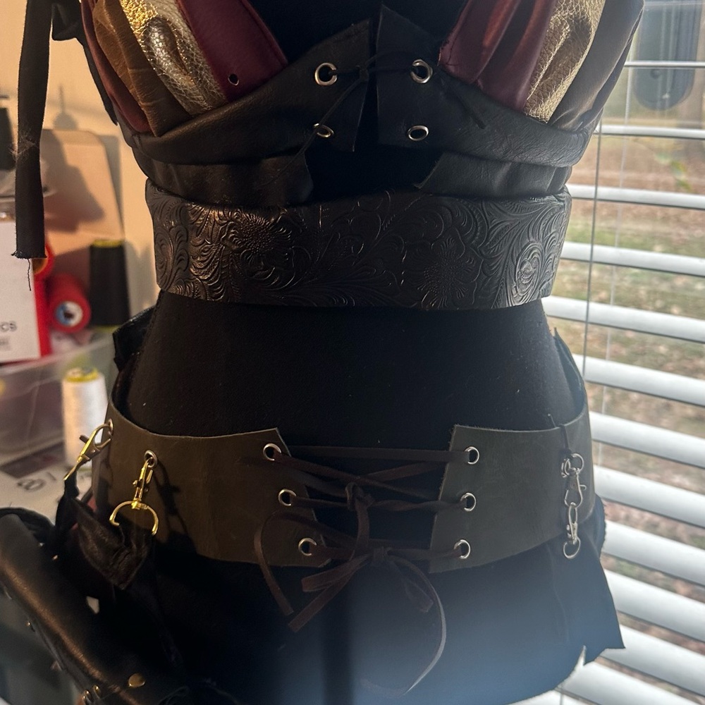 Black Leather Corset top and skirt Belt